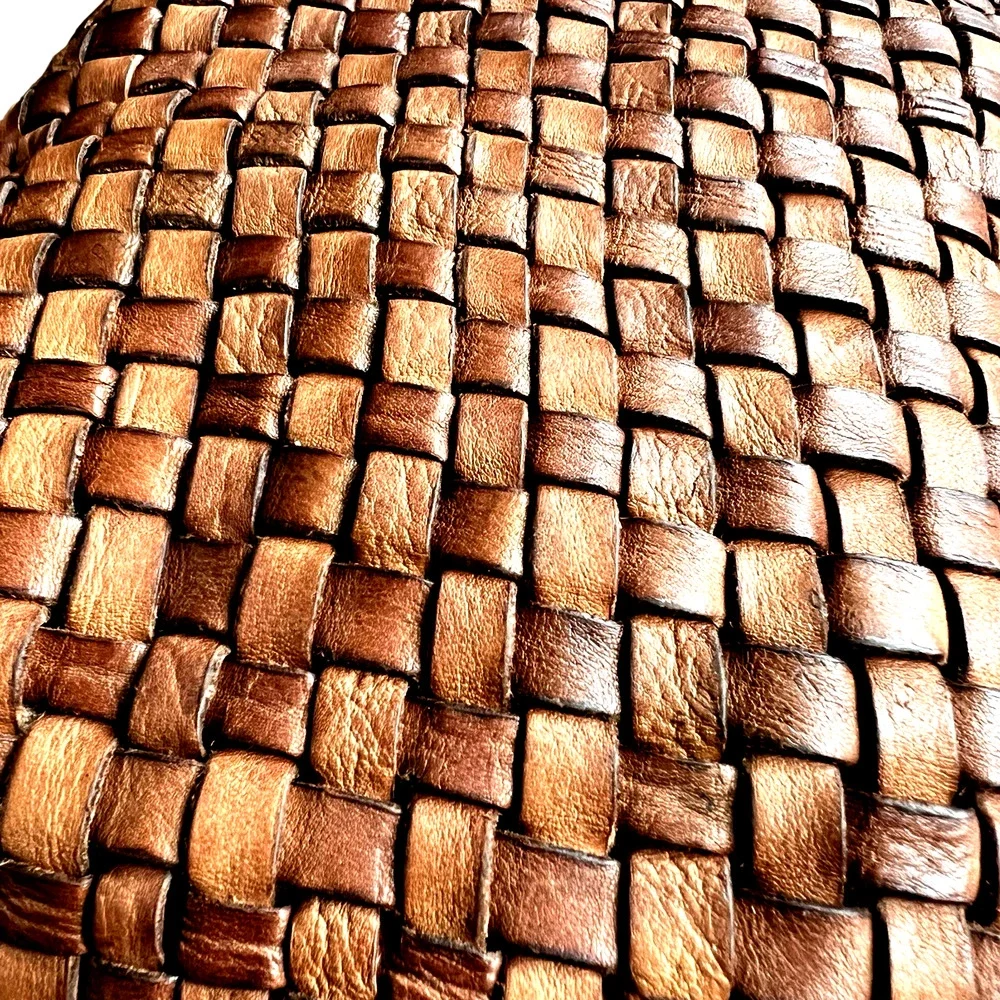 Bruno Magli Brown Woven Leather Duffle Satchel Travel Bag Made Italy Y2K